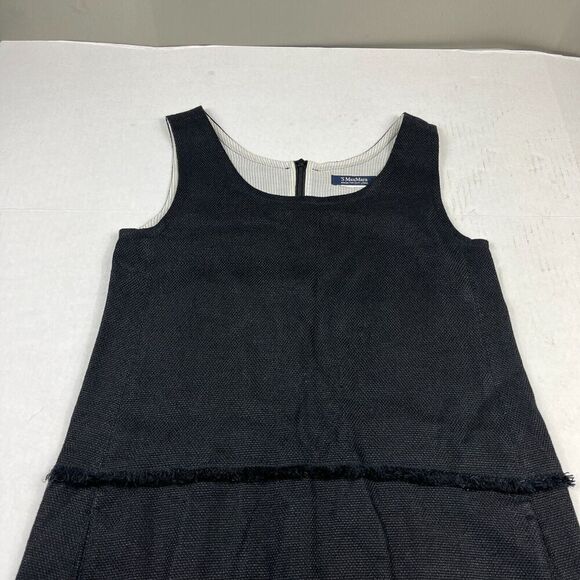 'S Max Mara Shift Dress Black Sleeveless Fringe Back Zip Work Casual Size 6/8 - Picture 3 of 12
